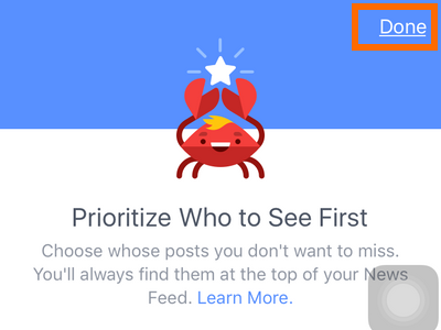 iphone - Facebook - More - Settings - News Feeds Preferences - Prioritize Who to See first - Choose Friends - Done