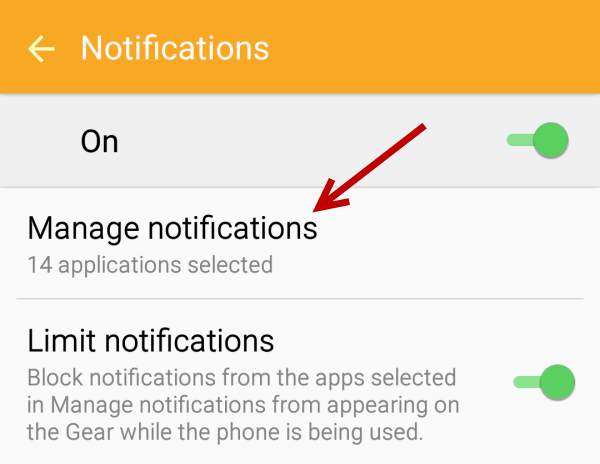 Manage notification Gear S2