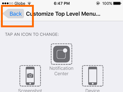 iPhone - Settings - General - Accessibility - Assistive Touch option - Back
