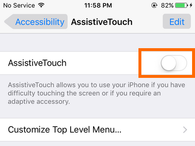 iPhone - Settings - General - Accessibility - Assistive Touch option - Switch