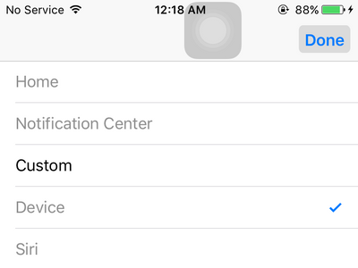 iPhone - Settings - General - Accessibility - Assistive Touch option icon list
