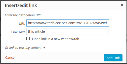 Wordpress create link