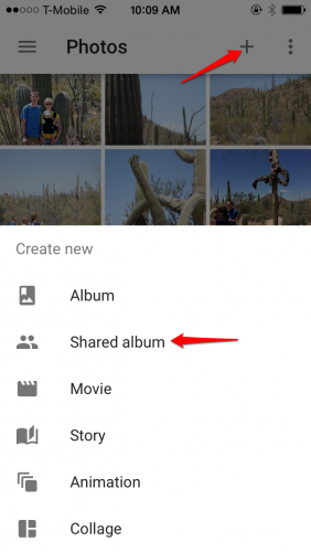 Create Google Photos Shared Album
