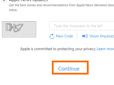 Create your Apple ID - Continue