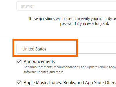 Create your Apple ID - select country