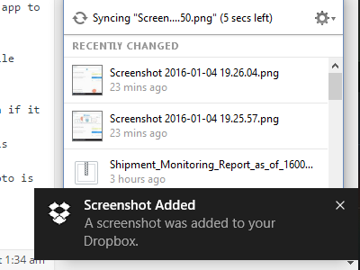 Screenshot is saved in dropbox