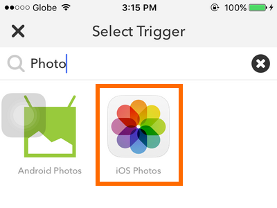 iPhone IFTTT - Create Recipe - Trigger - iOS Photos