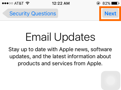 iPhone Settings - iCloud - Create a New Apple ID - Apple updates - NExt