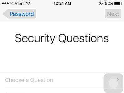 iPhone Settings - iCloud - Create a New Apple ID - Choose security questions