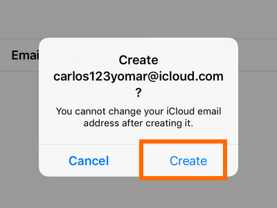 iPhone Settings - iCloud - Create a New Apple ID - Choose username - Create. png