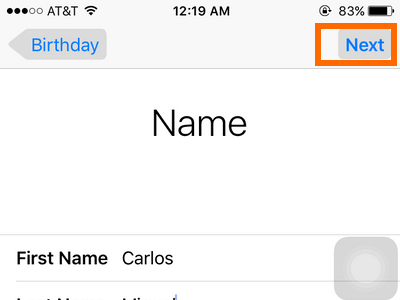 iPhone Settings - iCloud - Create a New Apple ID - Enter name - Next