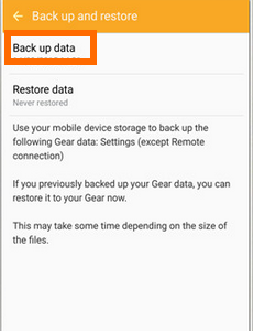 Gear S2 - Phone - Apps - Gear S2 - Settings - Backup Feature