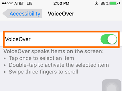 iphone - settings - general - accessibility - voice over button ON