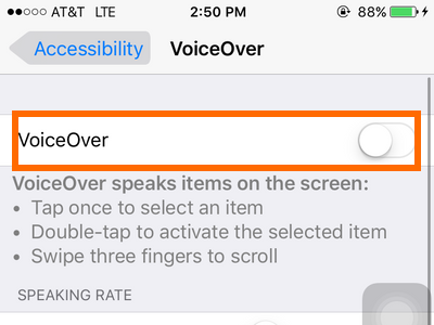iphone - settings - general - accessibility - voice over button