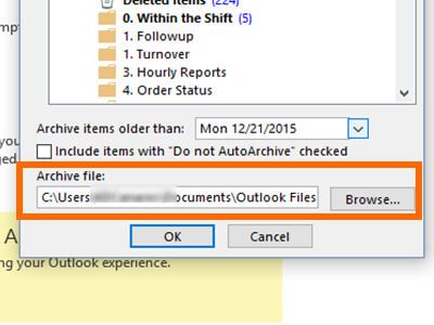 Outlook - File Menu - Info - Cleanup Tools - Archive - Choose Location to save