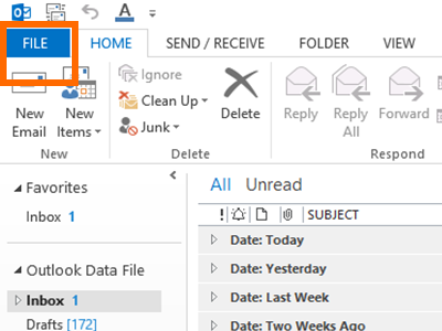 Outlook - File Menu