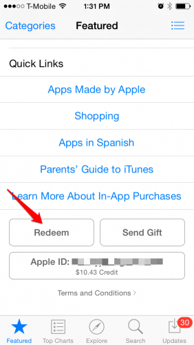 Redeem iTunes Gift Card in App Store
