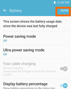 Samsung S7 - Settings - System - Battery - More