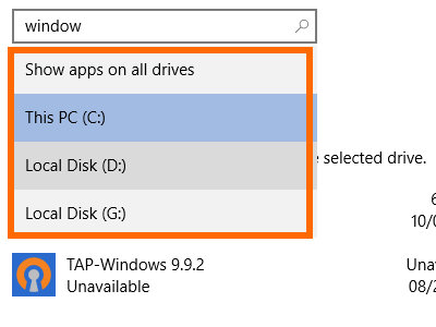 Windows - System - Storage - Drive Details - Apps and Games - Show by Drive