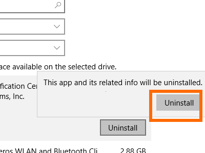 Windows - System - Storage - Drive Details - Apps and Games - choose app to Uninstall - confirm uninstall - uninstall