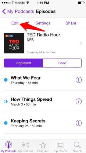 iPhone Podcast Delete Episodes