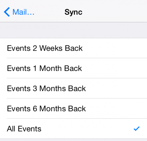 iPhone calendar sync past events