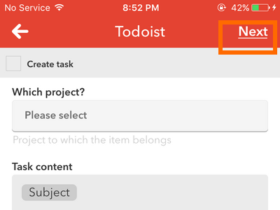 iphone IF action - Todoist task specifics - next