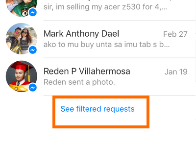iPhone - Messenger - Messages - Me - People - Requests - Filtered Requests