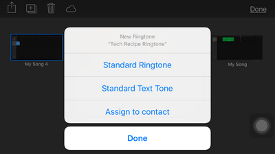 GarageBand - Smart Strings - Drop down box - My Music list - ringtone export type