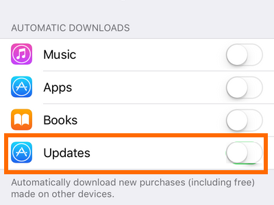 Iphone - Settings - app and itunes - Updates off