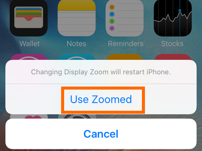 iphone settings display and brightness - use zoomed
