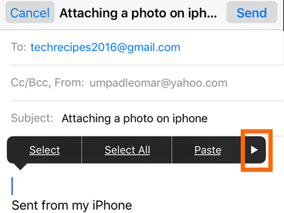 iphone Mail - create message - more options