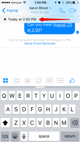 Facebook Messenger reminder set
