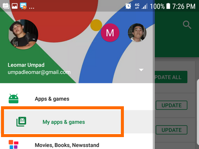 Android Playstore Menu My apps and Games