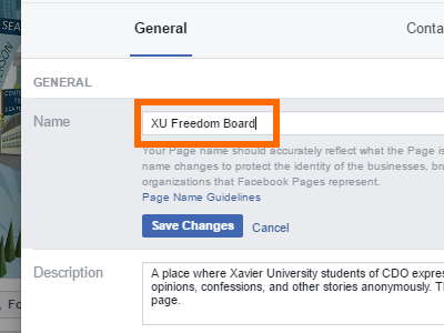 Facebook Change Page Name