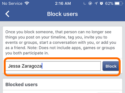 Facebook Mobile Account Block Users Name