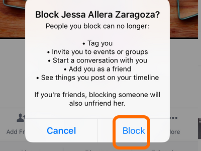 Facebook Mobile More Options Block Confirmation
