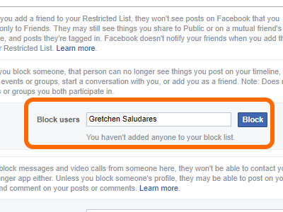 Facebook block Users Name