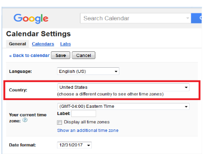Google Calendar Choose Different Country Time zone