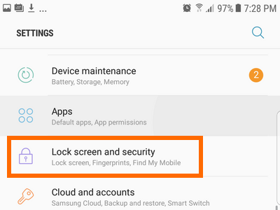 Settings Location and Security Options