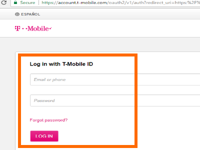 T-Mobile Login Page