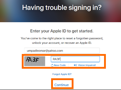 iCloud - Enter Apple ID Verificatin Code and Continue Button