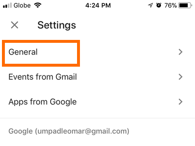 iPhone Google Calendar Scroll Down to Settings General