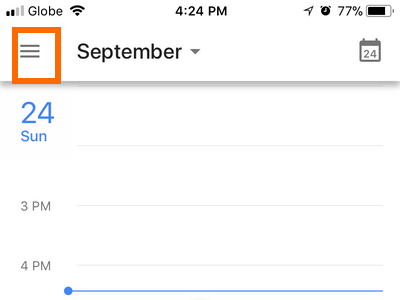iPhone Google Calendar menu