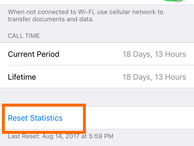 iPhone Settings Cellular Reset Statistics