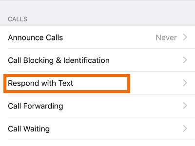 iPhone Settings Phone Respond With Text