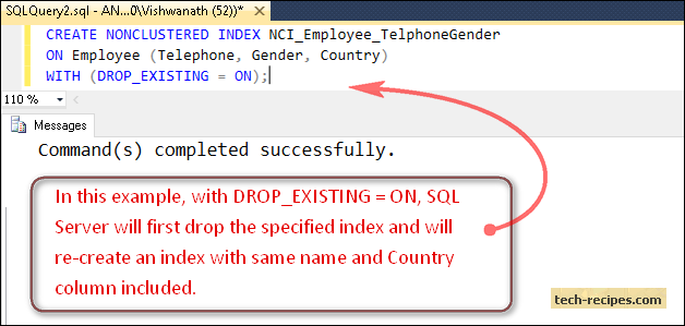 Non_Clustered_Index_SQL_Server_Column_Drop_Existing_On