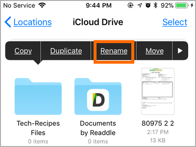 iPhone Files App Touch and Hold Folder Rename