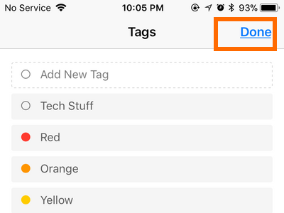 iPhone Files Touch and Hold Right Arrow Tags option Done Button