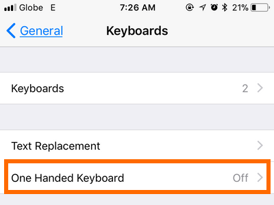 iPhone Settings General One Handed Keyboard